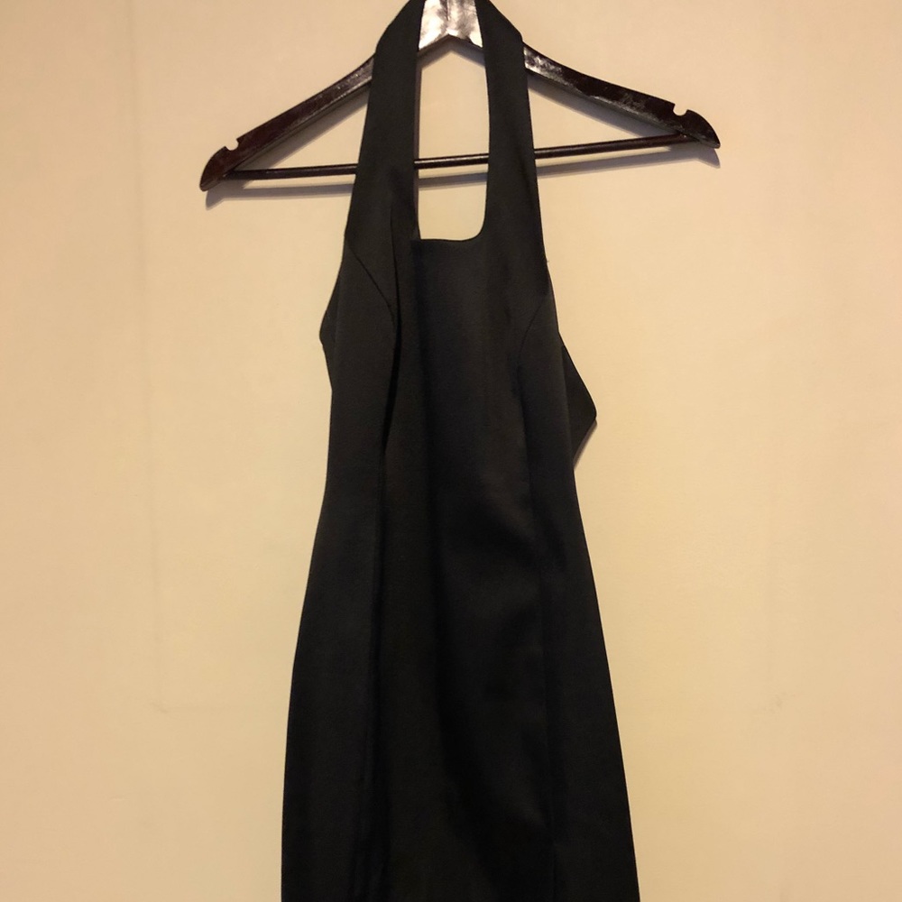 Cache Halter Matt Black Satin Dress